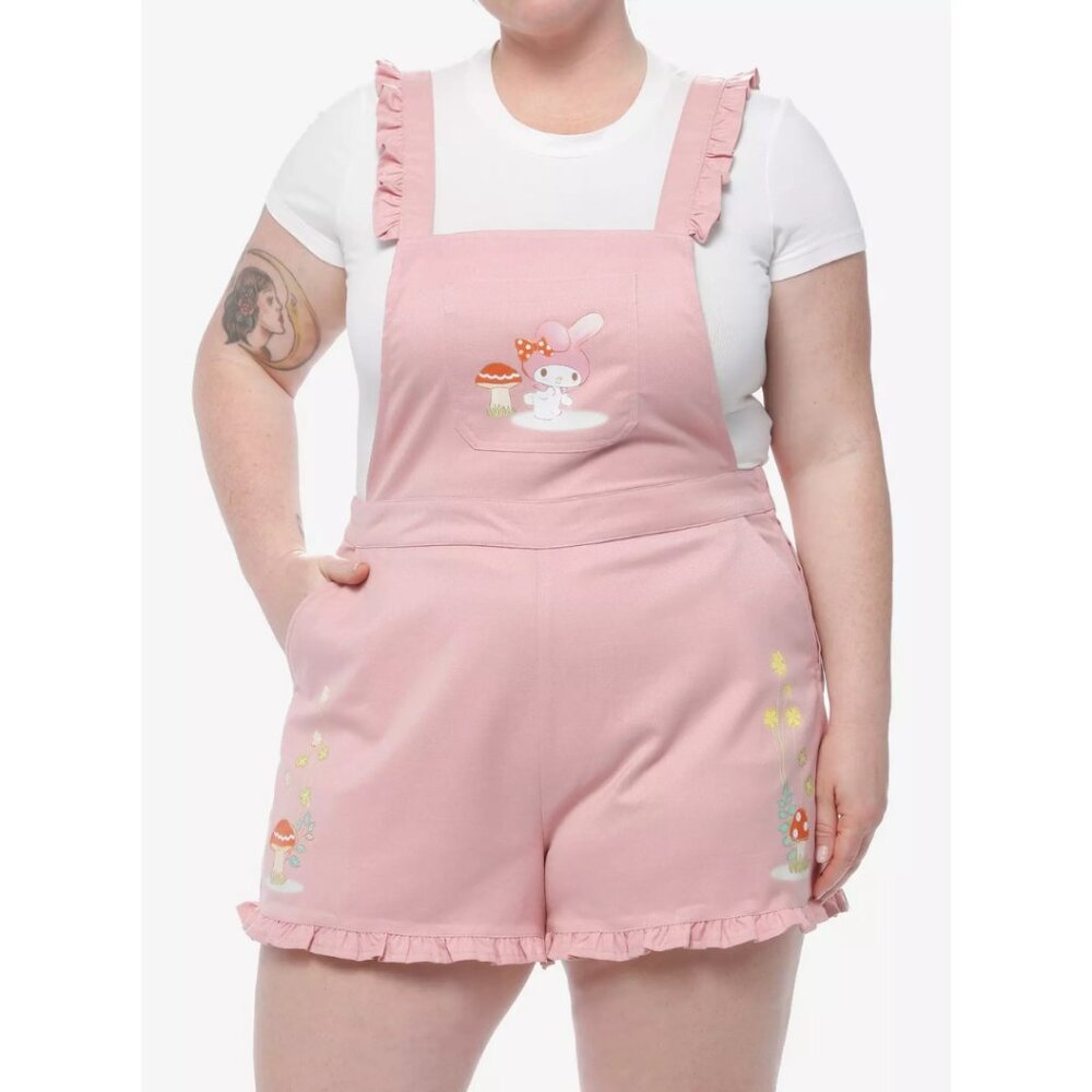 Hot Topic Sanrio My Melody Mushroom Pink Ruffle Shortalls Plus Size NWT 2X